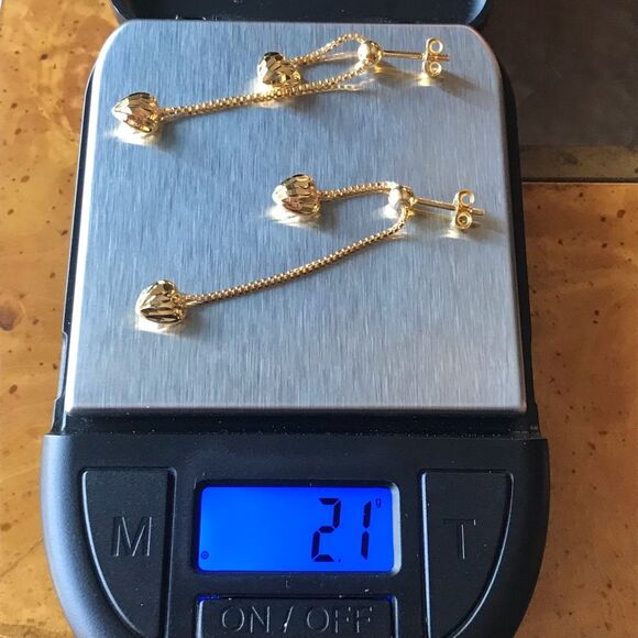 Sterling Silver 14k Yellow Gold Vermeil Heart Drop Earrings - Picture 5 of 6